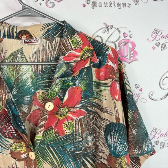 Just 4 inc button up vintage flowers Hawaii Tropical Floral Button-Up Shirt - Picture 5 of 11